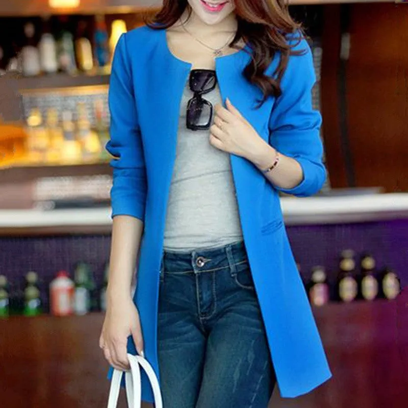 Women Blazer Fashion Straight Slim Single Breasted Long Casual Suit Jacket Blaser Feminino Plus Size WWX140