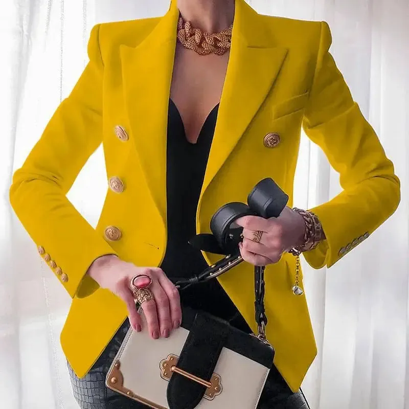 Women Casual Turn Down Collar Long Sleeve Outerwear Office Lady Topcoat Fashion Elegant Solid Blazer Coat Single Piece Suit