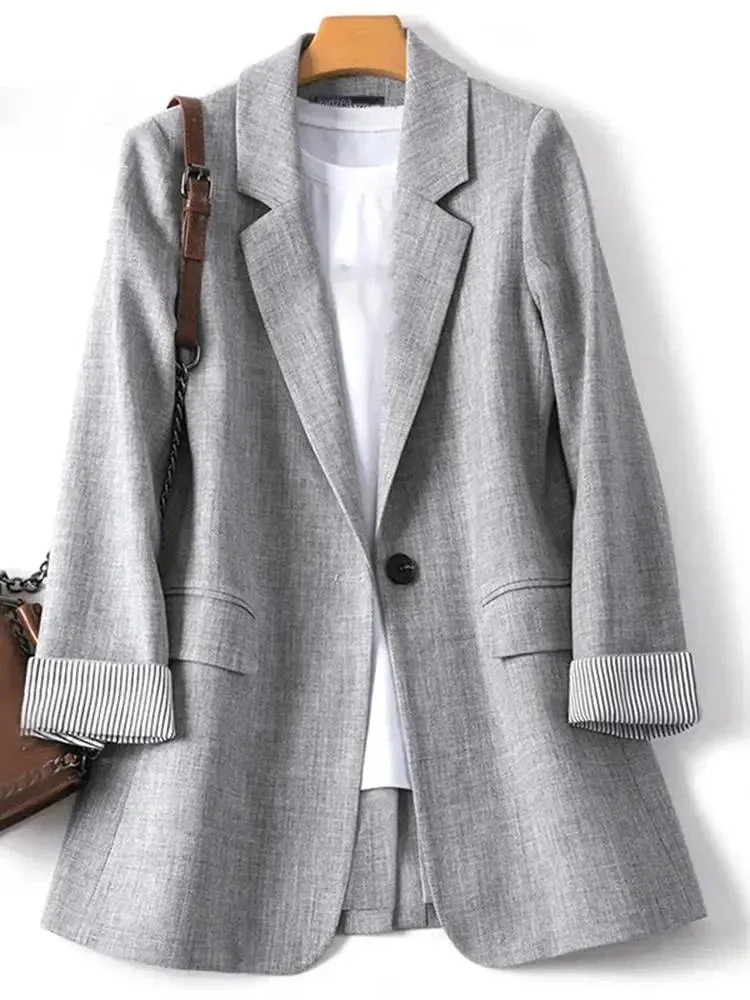 Women Work Blazer Solid Tops Suits Dating Holiday Loose Long Sleeve Outwears Coats Oversized