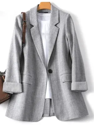 Women Work Blazer Solid Tops Suits Dating Holiday Loose Long Sleeve Outwears Coats Oversized