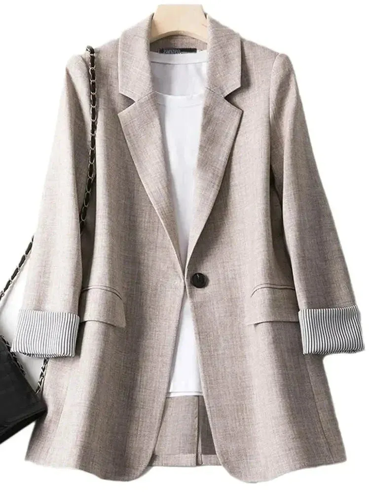 Women Work Blazer Solid Tops Suits Dating Holiday Loose Long Sleeve Outwears Coats Oversized
