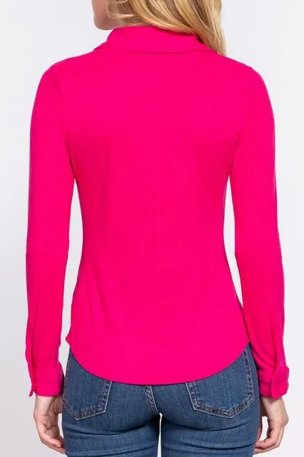 Women's Casual Long Sleeve Pocket Brushed Button Down Shirt