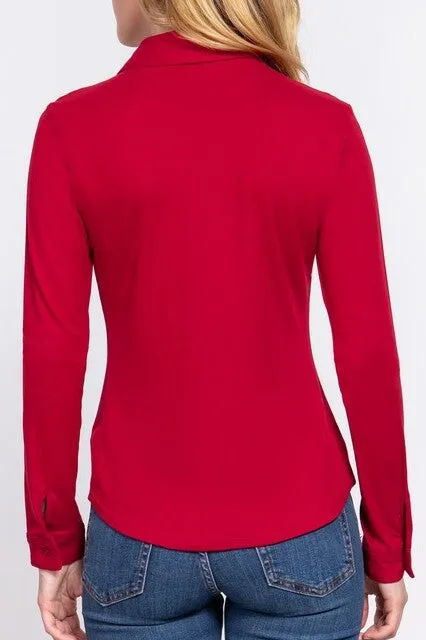Women's Casual Long Sleeve Pocket Brushed Button Down Shirt
