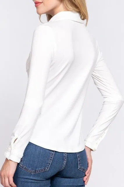 Women's Casual Long Sleeve Pocket Brushed Button Down Shirt
