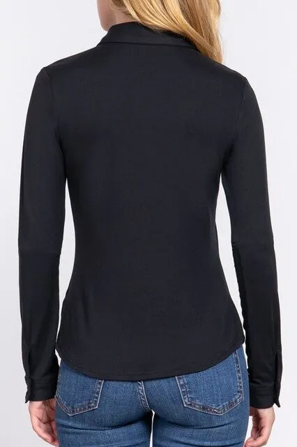 Women's Casual Long Sleeve Pocket Brushed Button Down Shirt