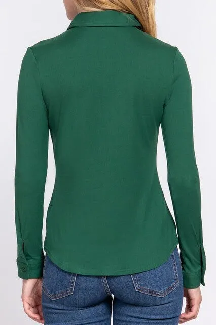 Women's Casual Long Sleeve Pocket Brushed Button Down Shirt