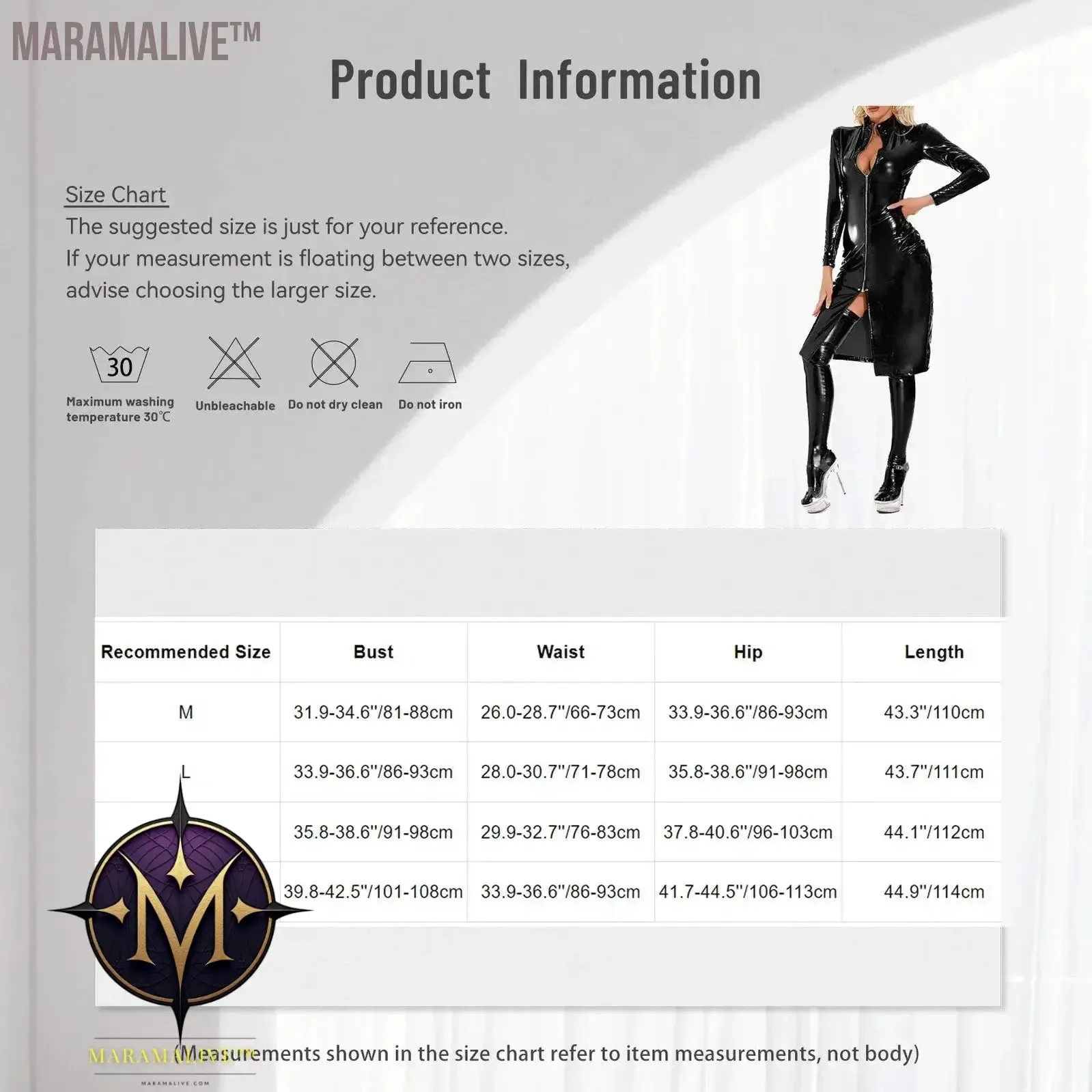 Womens Cutout Front Zipper Patent Leather Latex Dress Knee Length Stand Collar Long Sleeve Bodycon Dresses Gothic Punk Clubwear