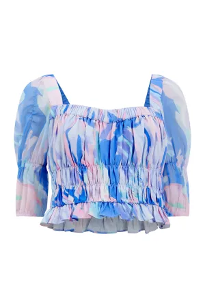 Women's Dalla Verona Hallie Puff Sleeve Top - Baja Blue