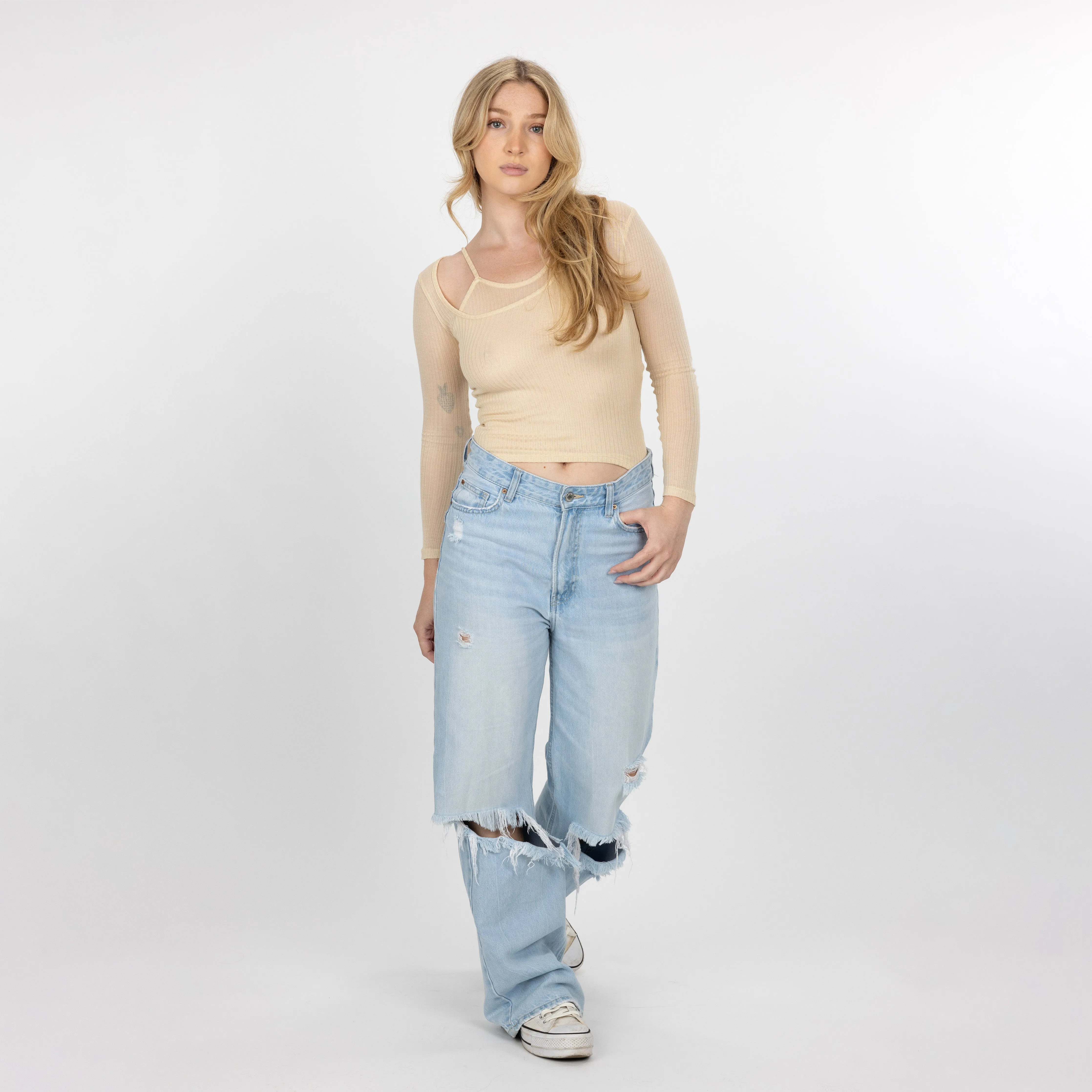 Womens Double Layer Asymmetric Neck Long Sleeve - Wood Ash