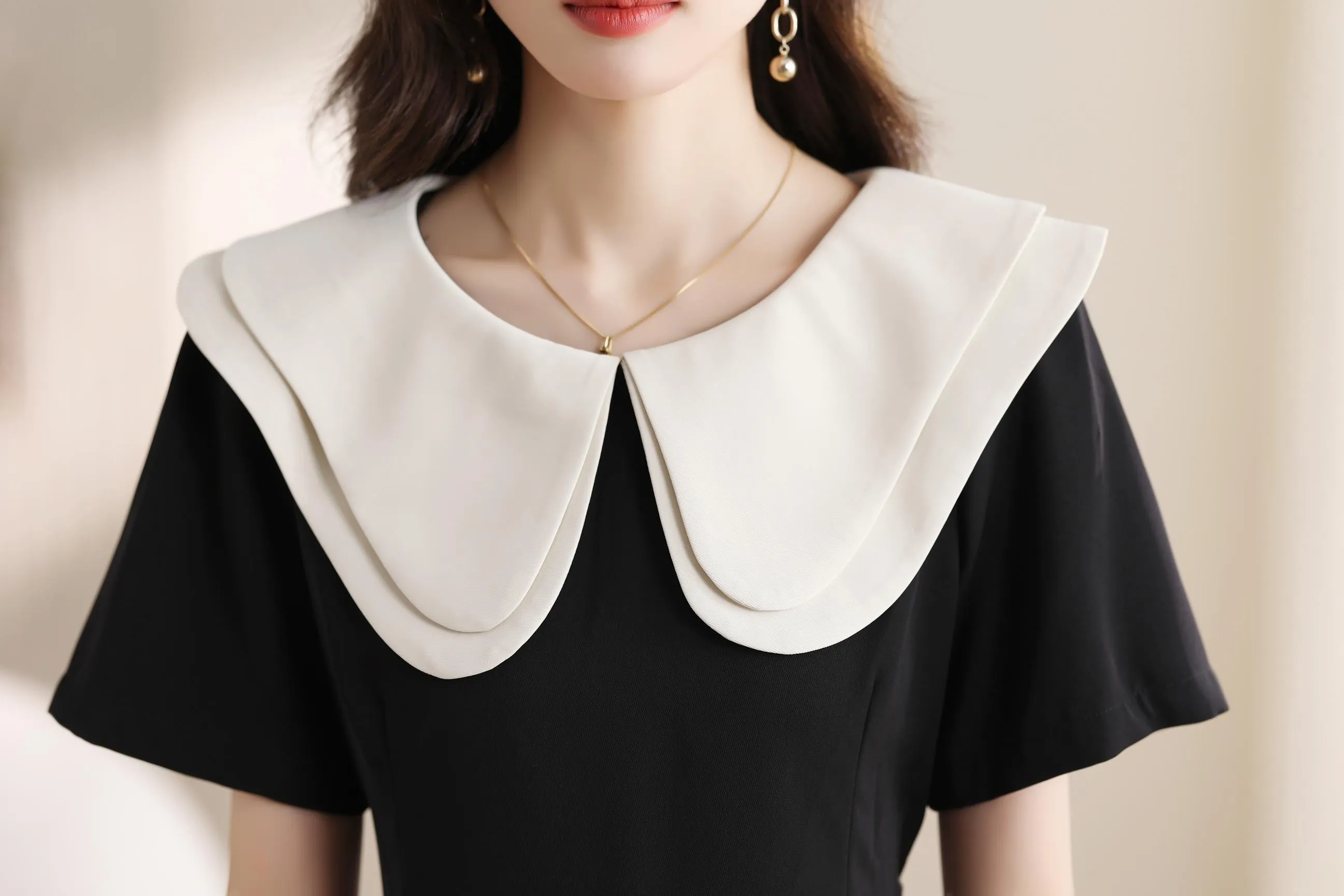 Women's French Style A-line Mini Dress with Waist Definition