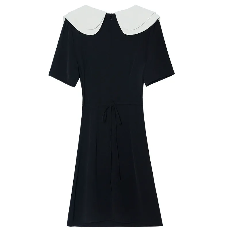 Women's French Style A-line Mini Dress with Waist Definition