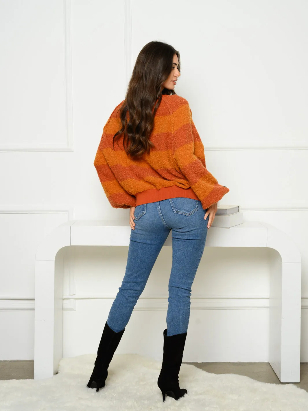 WOMEN'S LONG PUFF SLEEVE COLORBLOCK SWEATER