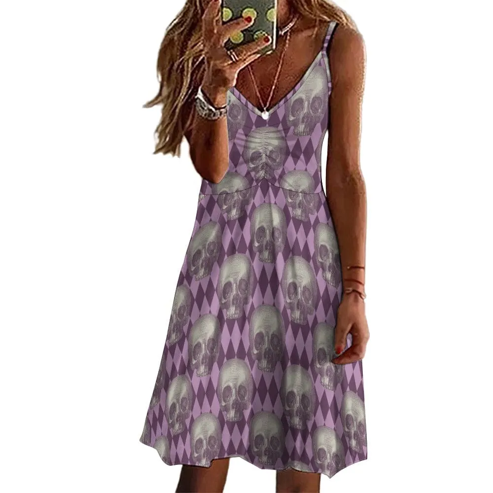 Women's Purple Design With Skulls Strappy Dress
