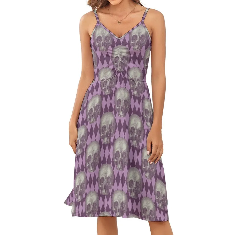 Women's Purple Design With Skulls Strappy Dress