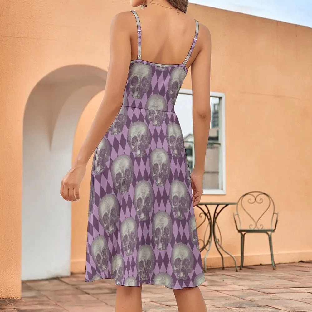 Women's Purple Design With Skulls Strappy Dress