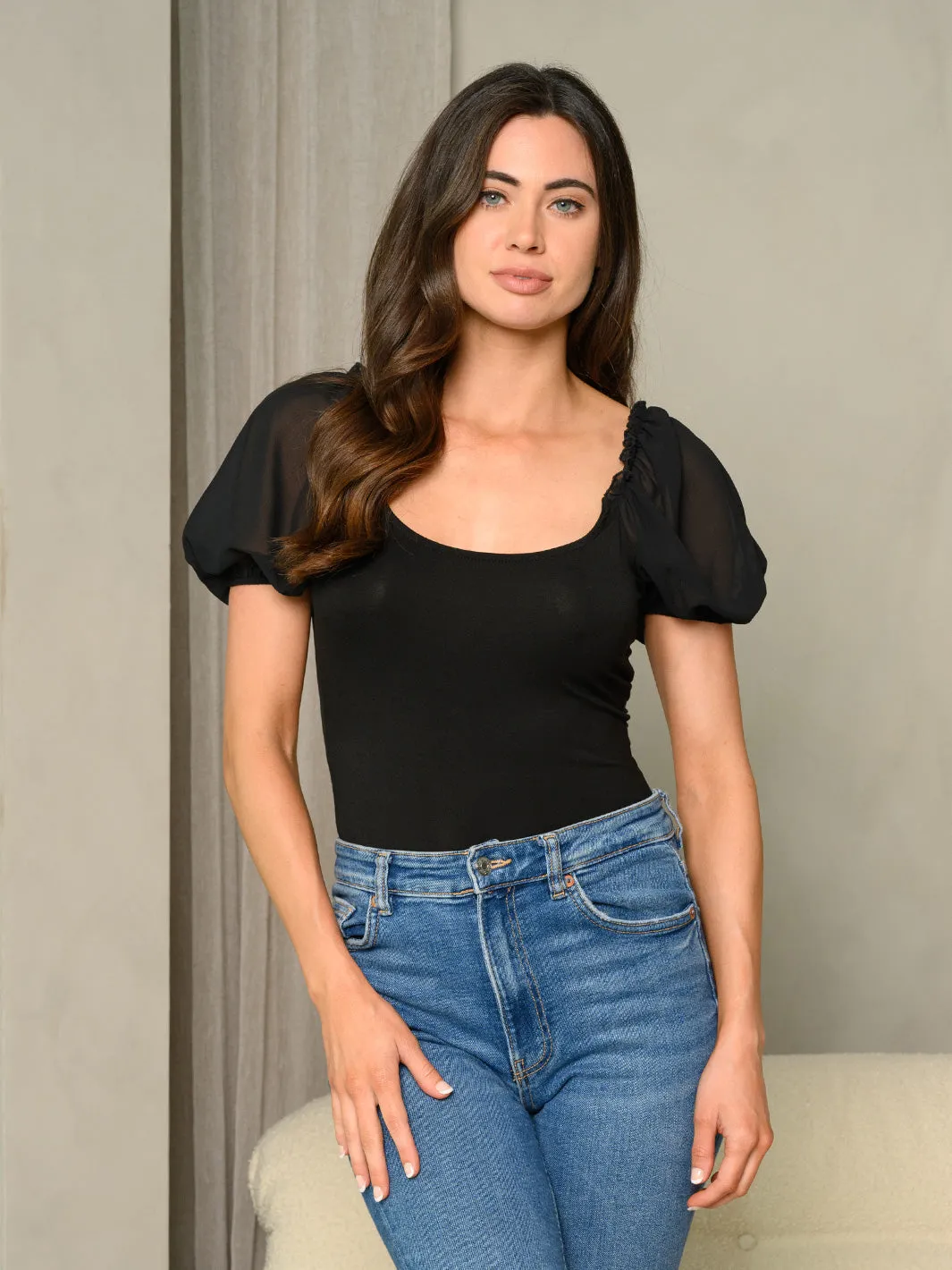WOMEN'S SHORT PUFF SLEEVE BODYSUIT