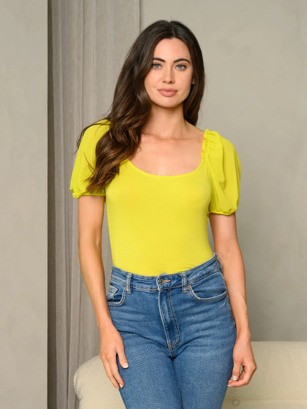 WOMEN'S SHORT PUFF SLEEVE BODYSUIT