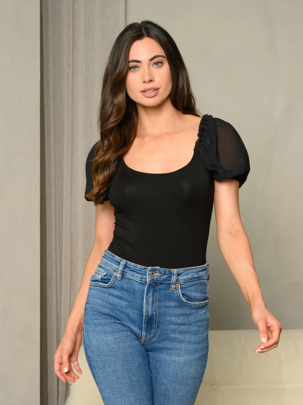 WOMEN'S SHORT PUFF SLEEVE BODYSUIT