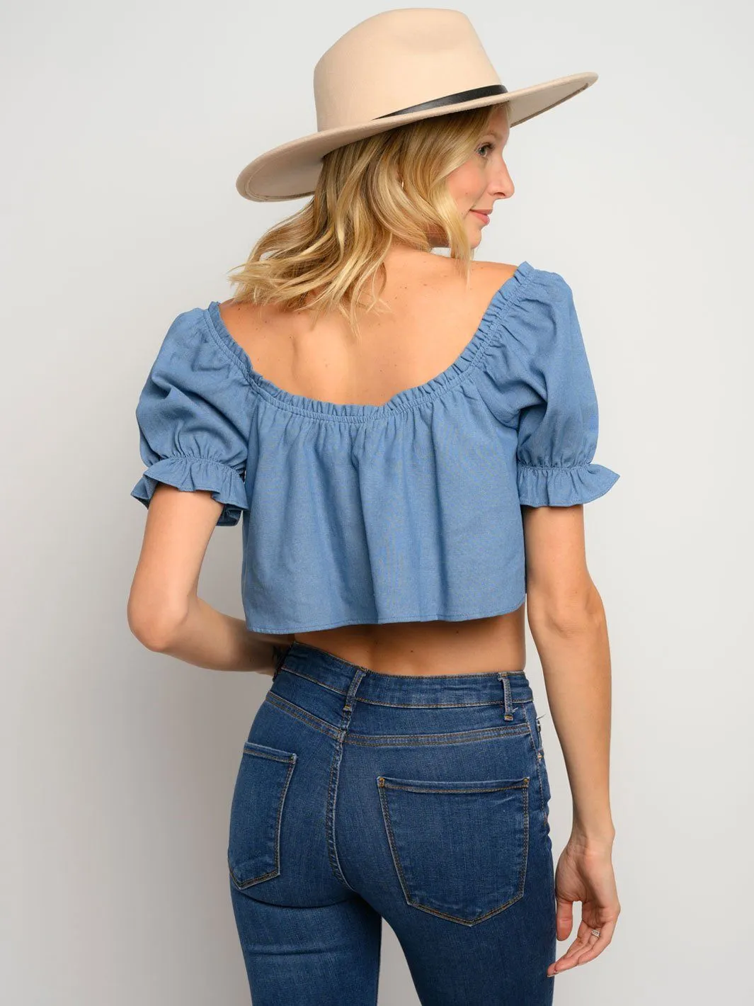 WOMEN'S SHORT PUFF SLEEVE CROP TOP