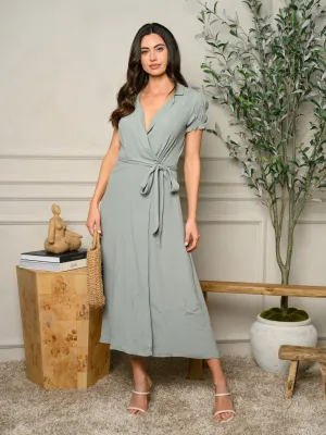 WOMEN'S SHORT SLEEVE WRAP MAXI DRESS