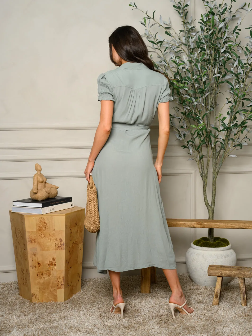 WOMEN'S SHORT SLEEVE WRAP MAXI DRESS