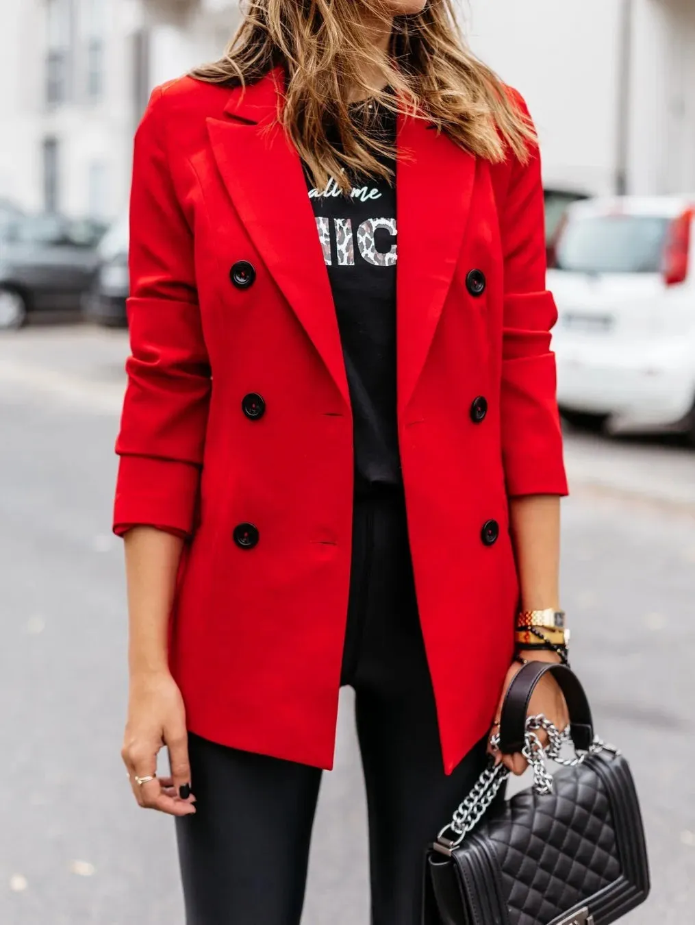 Womens spring style long sleeved double row button suit women's jacket cardigan