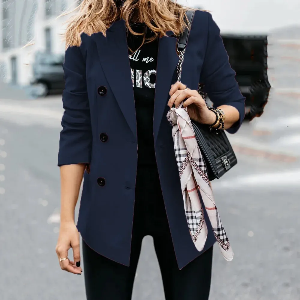 Womens spring style long sleeved double row button suit women's jacket cardigan