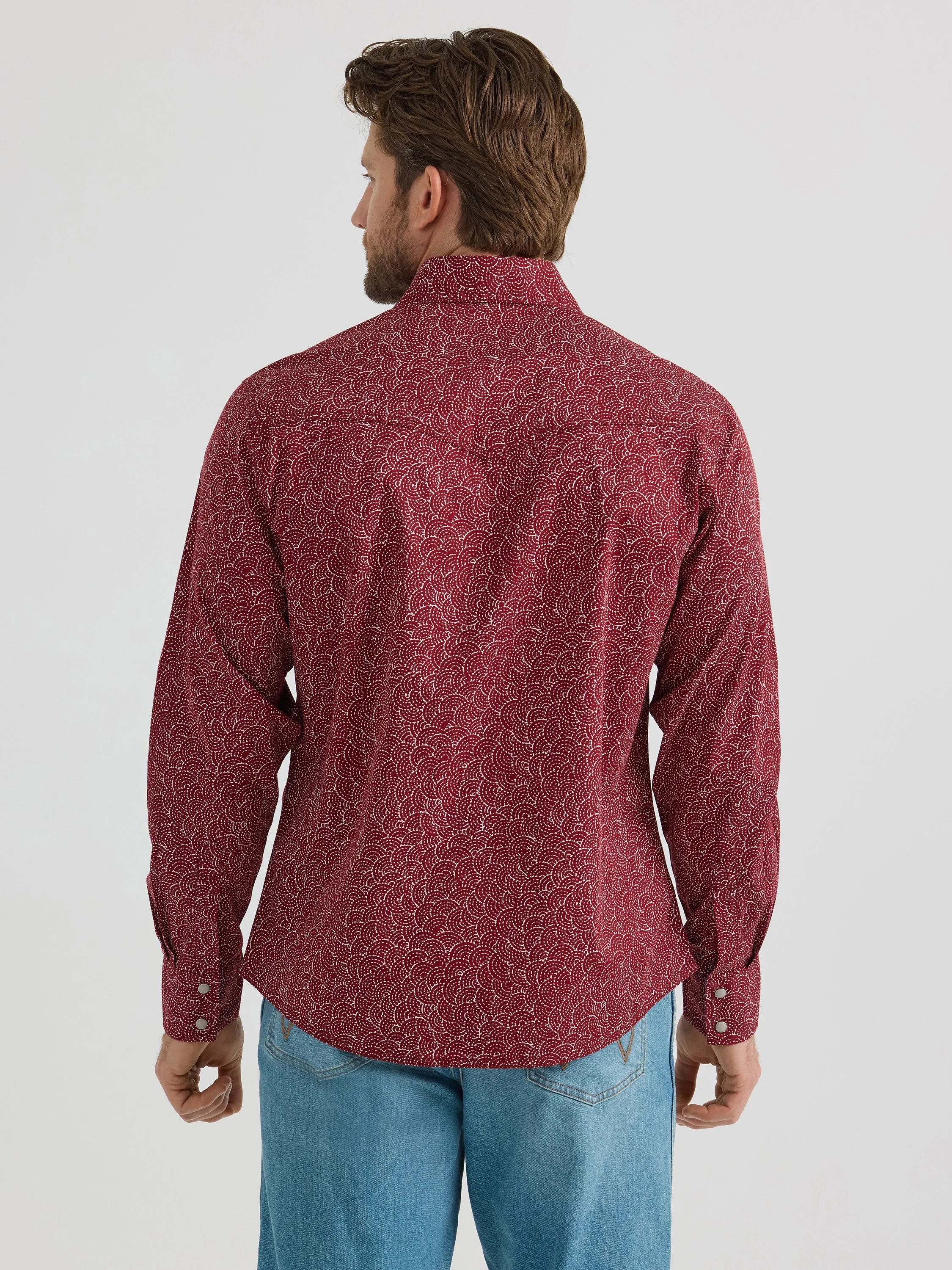 Wrangler Retro Premium Men's Red/White Print Snap Western Shirt