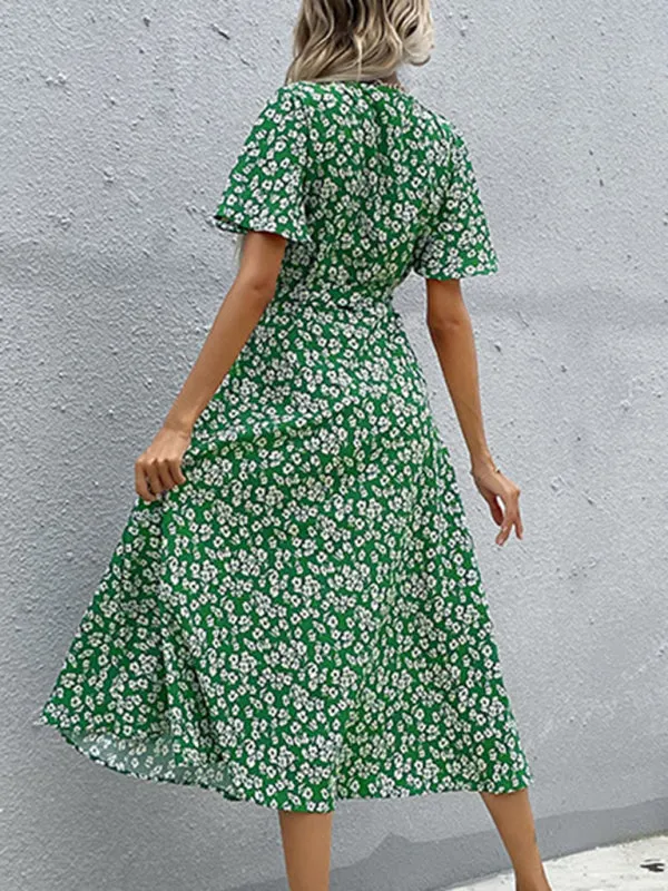 Wrap Dress with Floral Print and Asymmetrical Hem