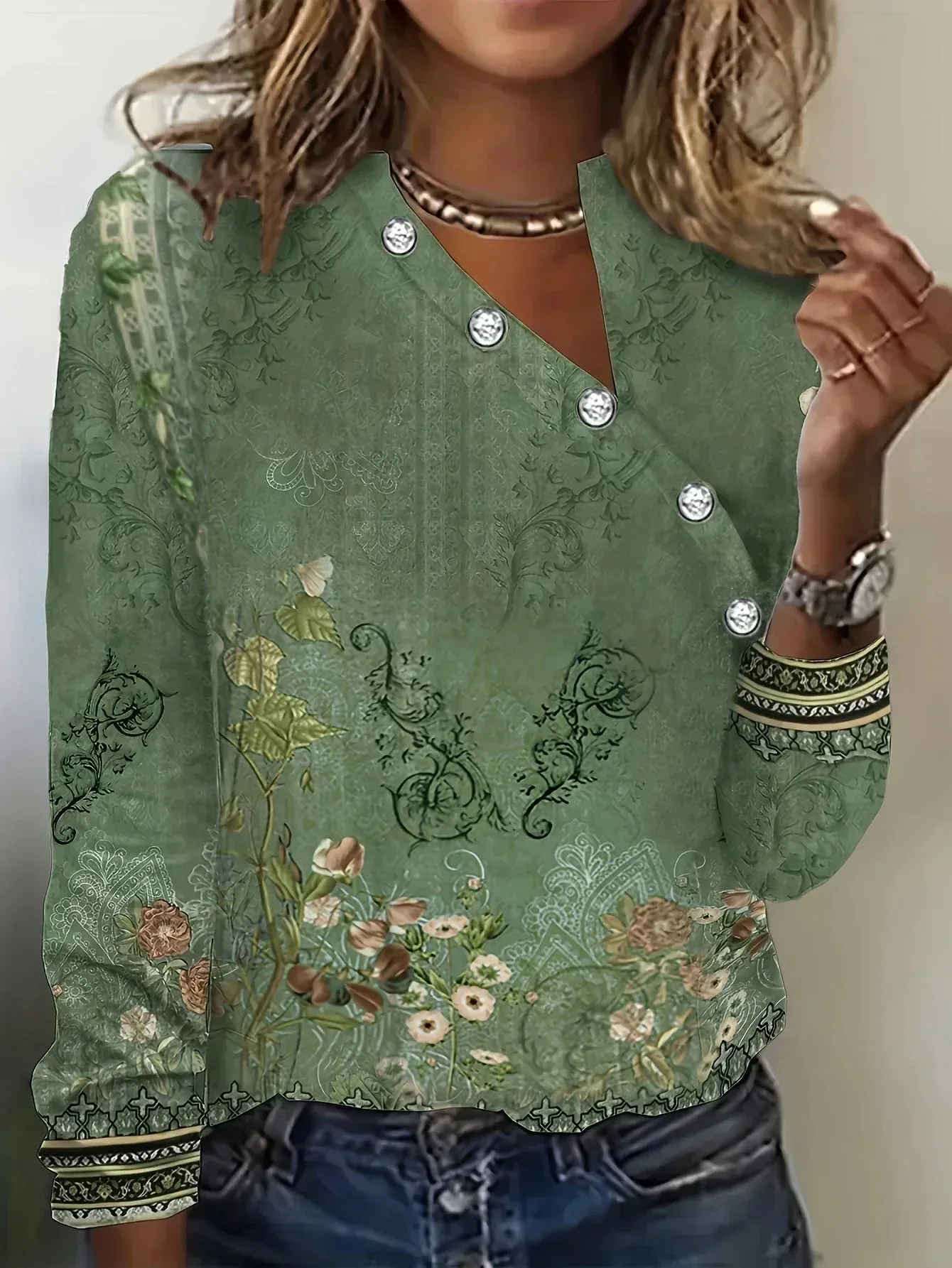 Xenia - Floral print T-shirt with asymmetrical neckline