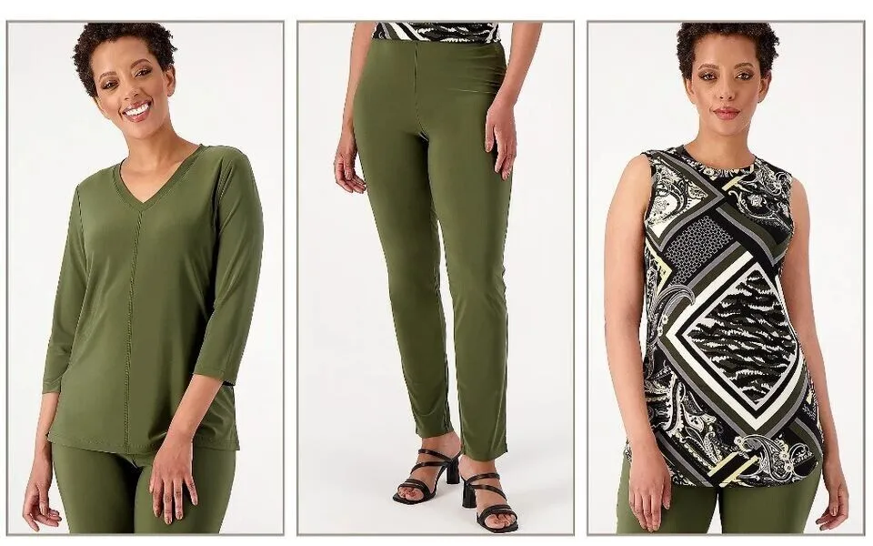 XXS OLIVE A518206 Attitudes by Renee Regular Como Jersey 3Pc tunic, tank, & pant