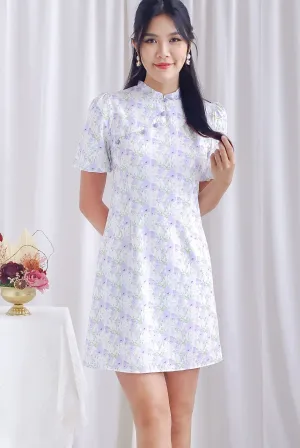 Yarn Buttons Removable Oriental Collar Dress In Lilac