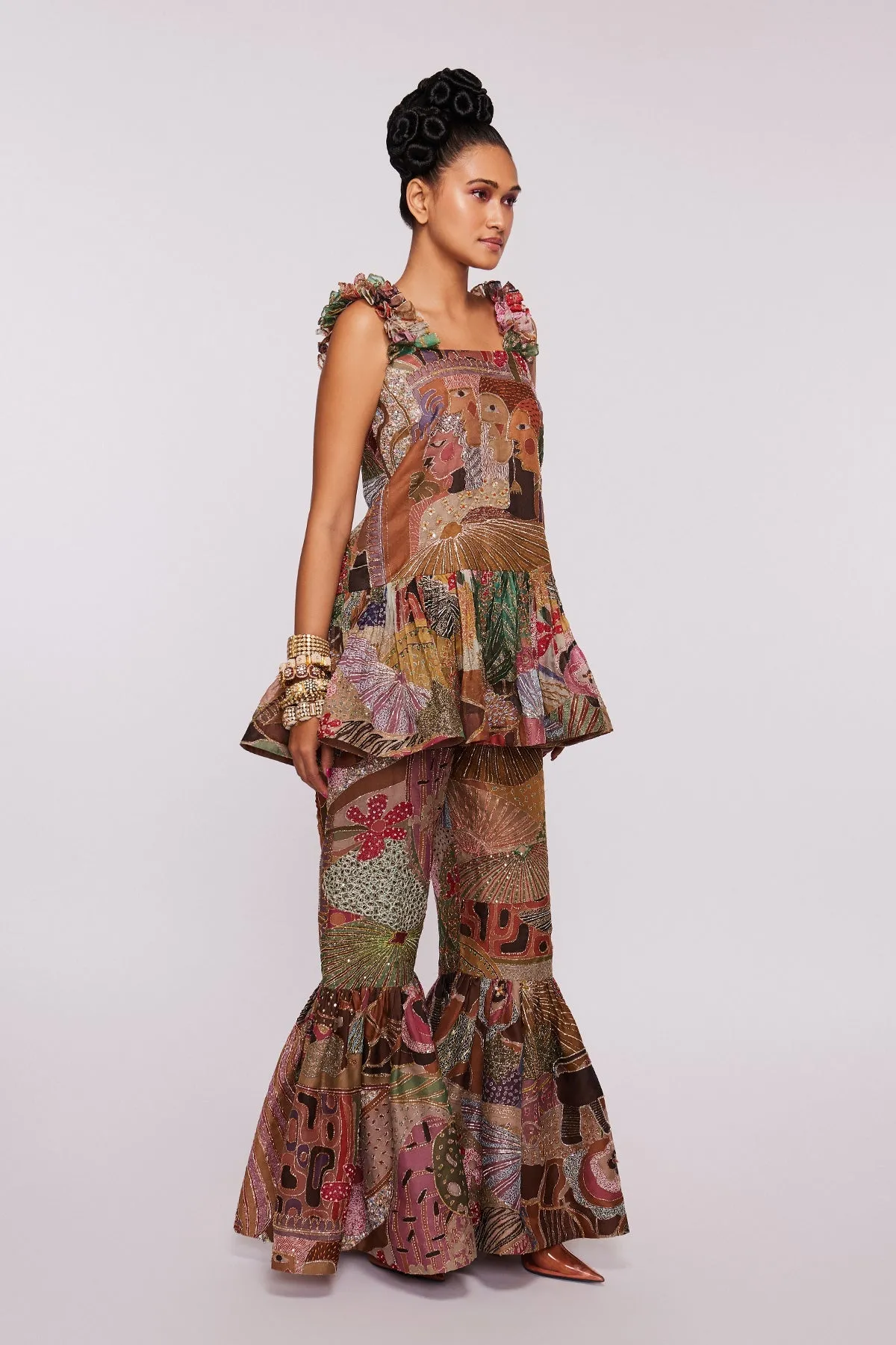 Yellow Divergence Organza Printed And Embellished Sharara Set With Dupatta