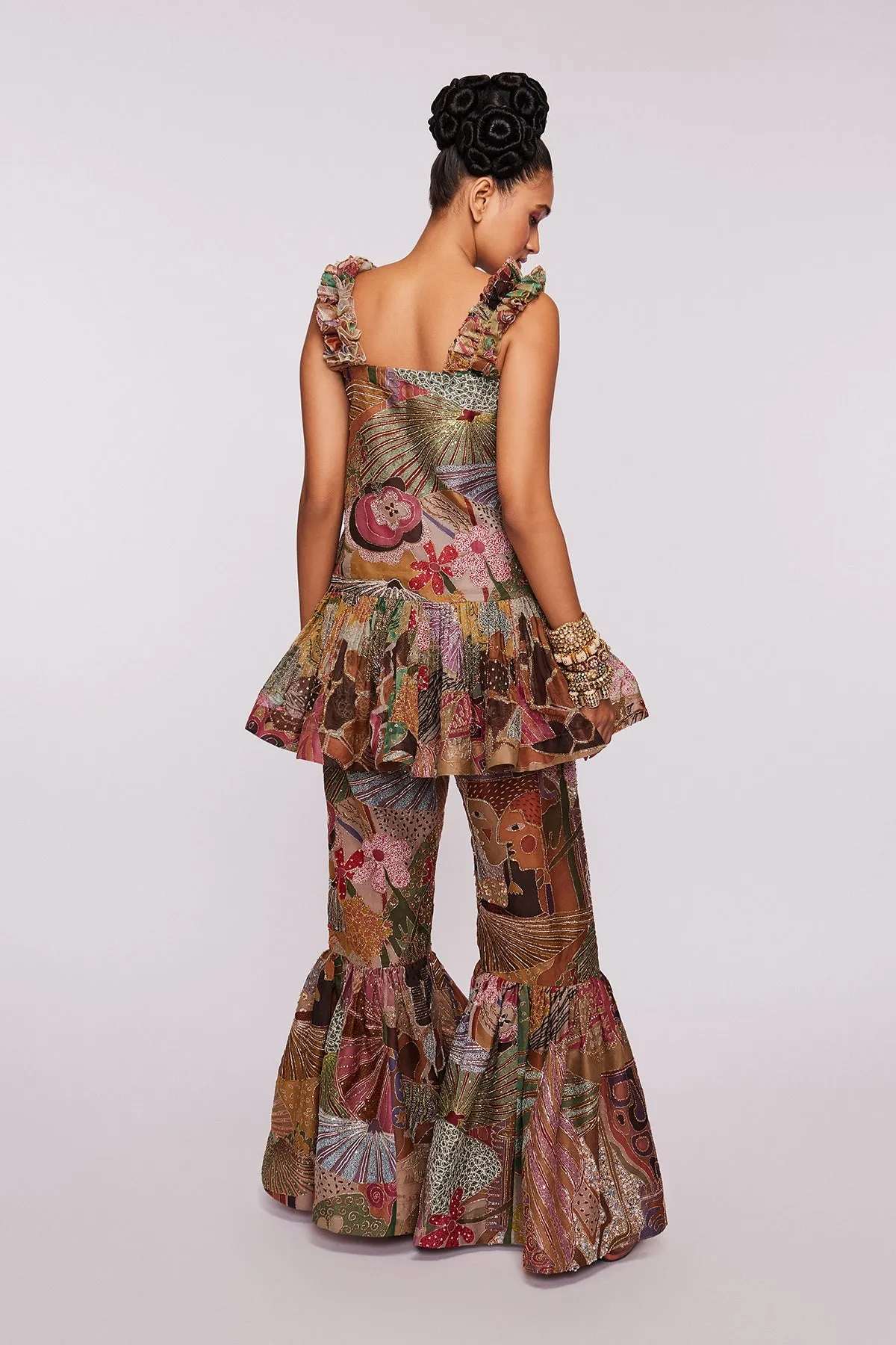 Yellow Divergence Organza Printed And Embellished Sharara Set With Dupatta