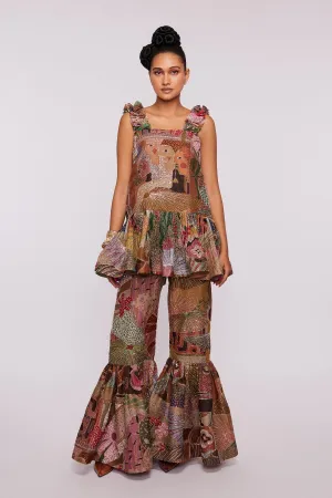 Yellow Divergence Organza Printed And Embellished Sharara Set With Dupatta