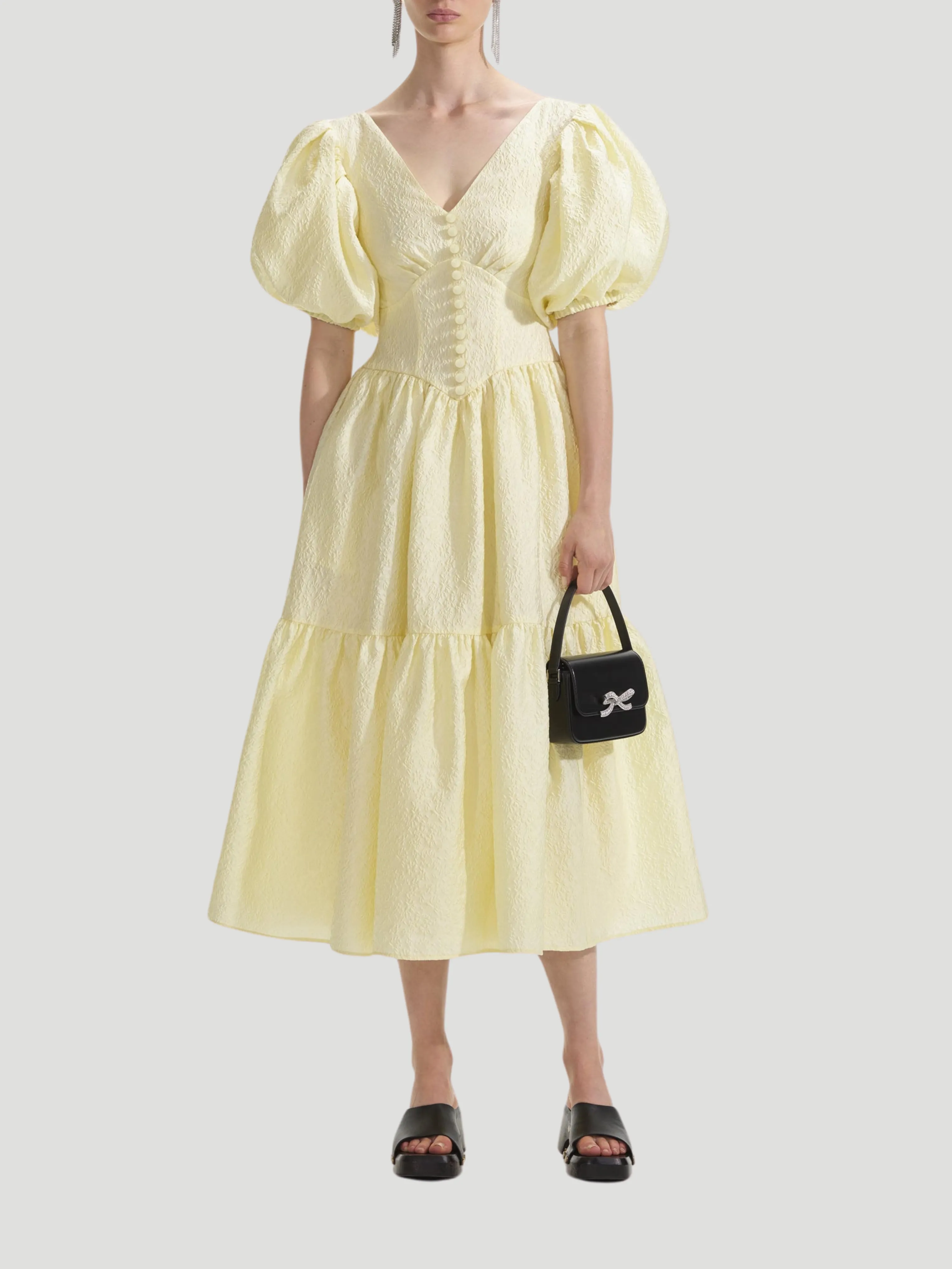 Yellow Jacquard Midi Dress
