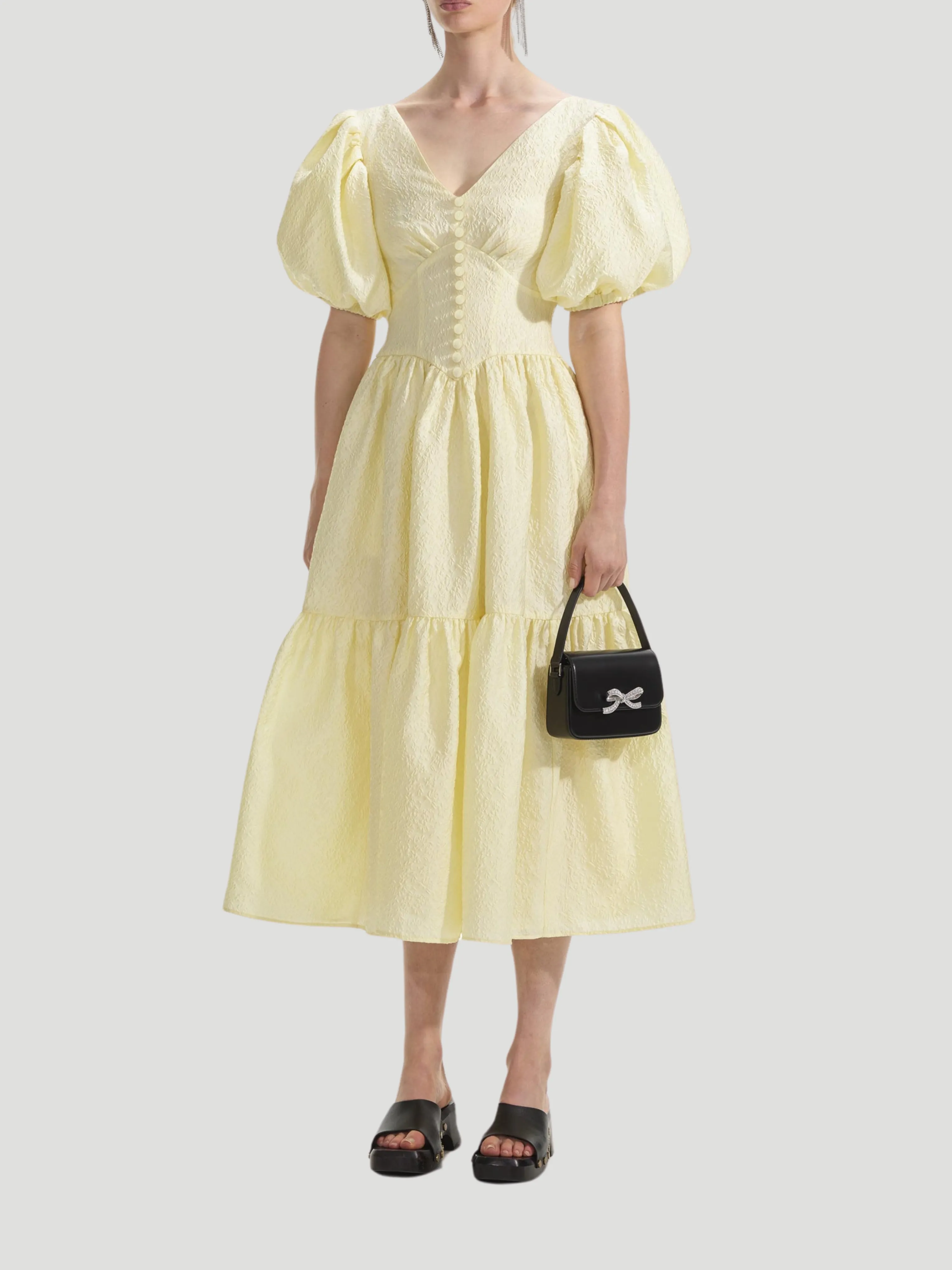 Yellow Jacquard Midi Dress