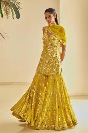 Yellow Mirror Work Sharara Set