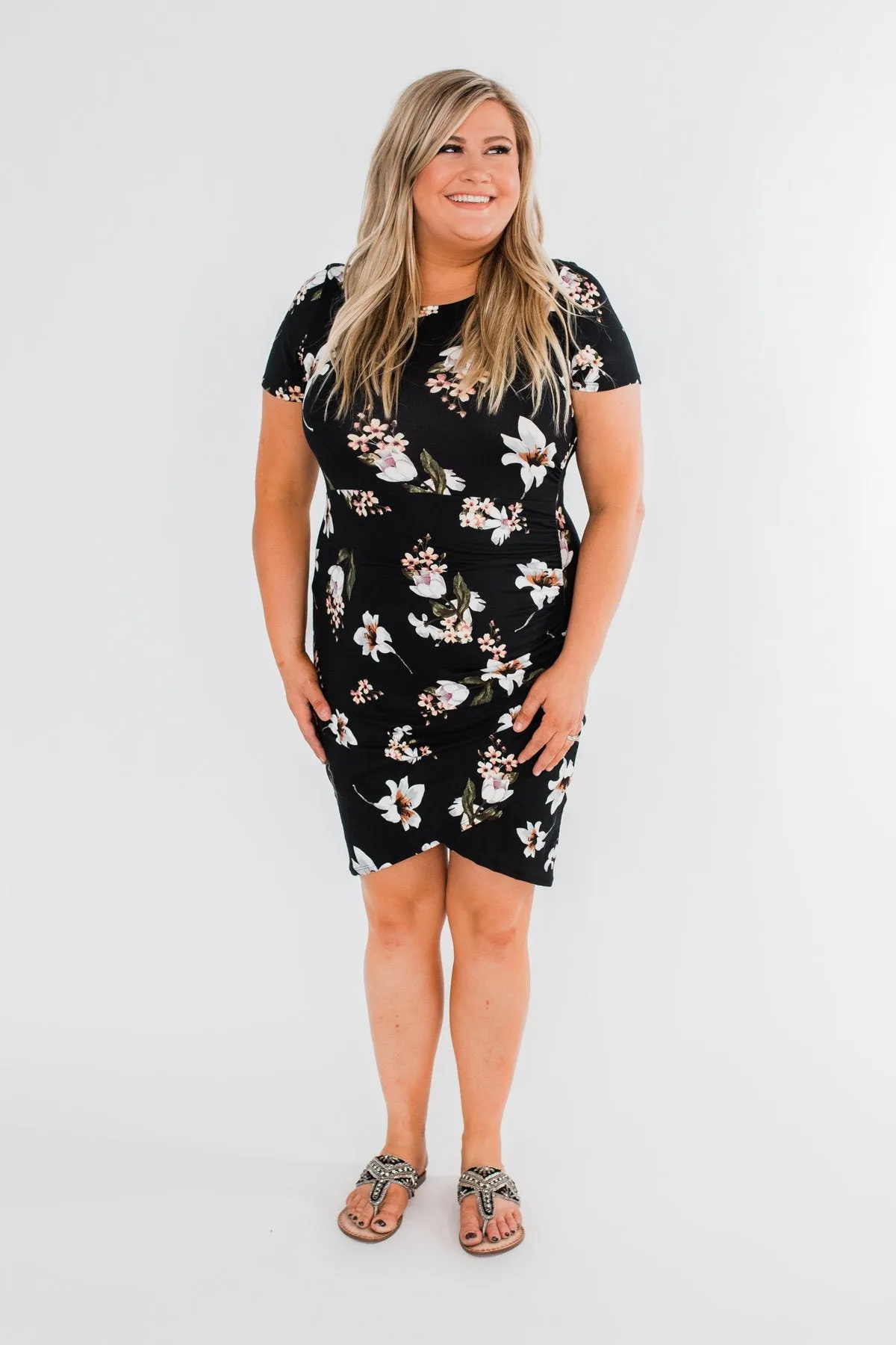 You're Beautiful Floral Dress- Black