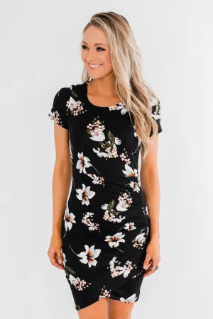 You're Beautiful Floral Dress- Black