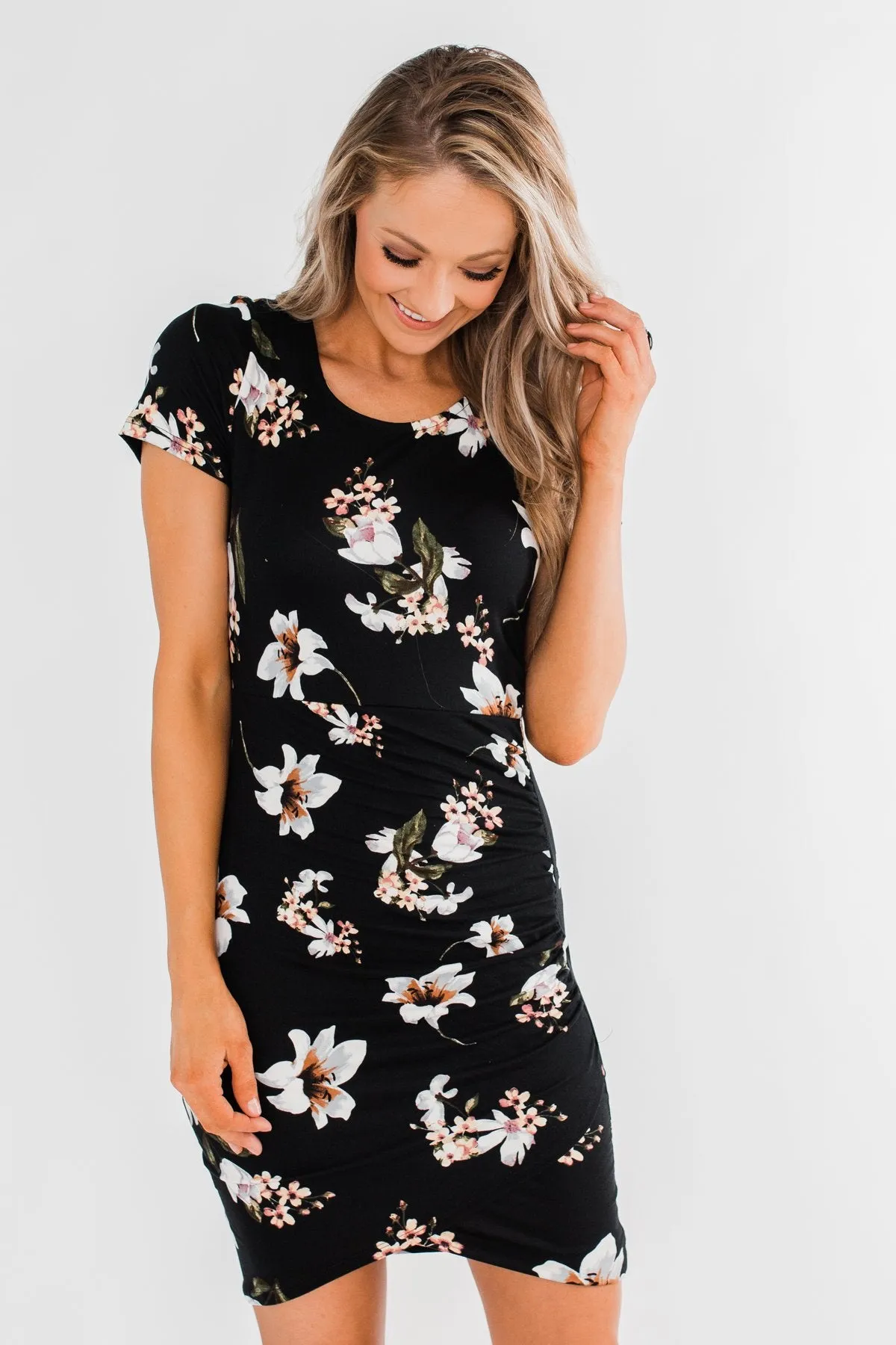 You're Beautiful Floral Dress- Black