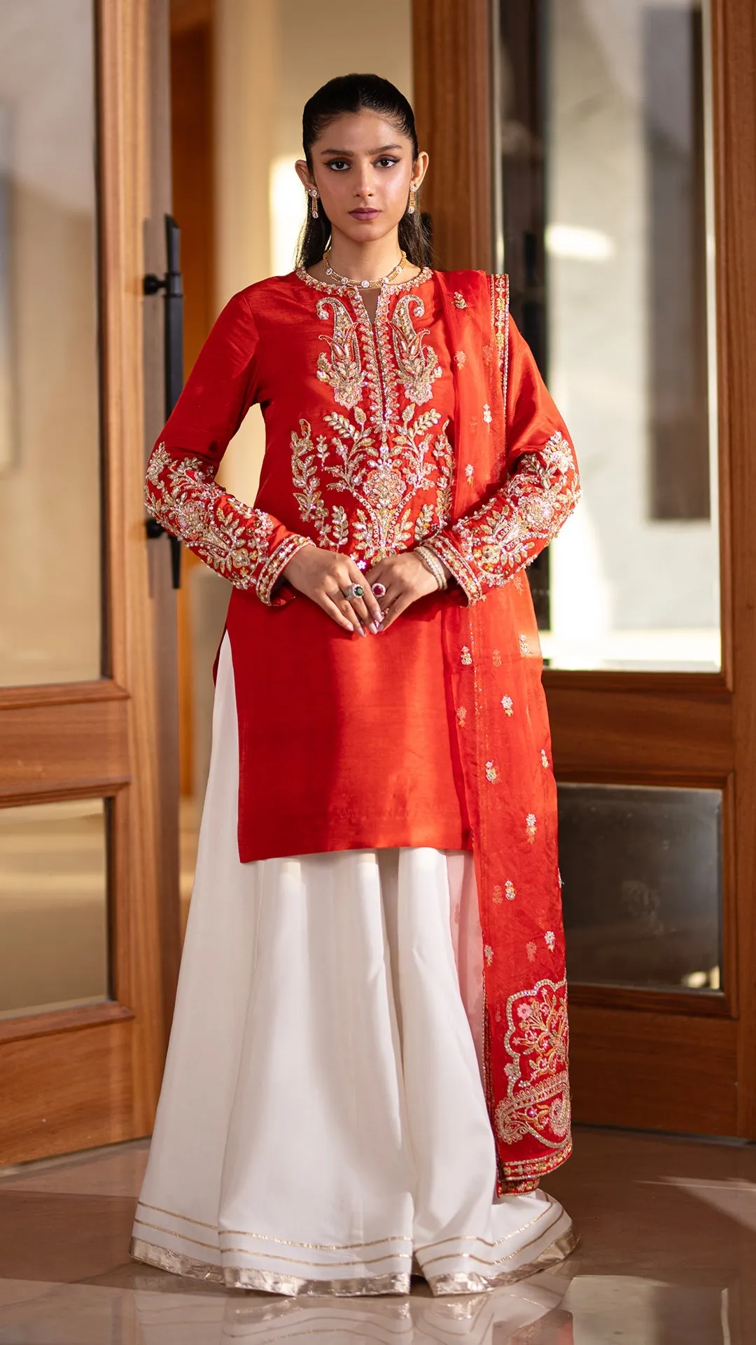 Zeemal Bhatti - RUST Stitched Formal Korean Raw Silk