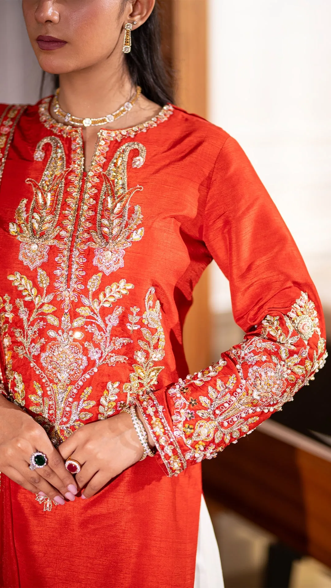 Zeemal Bhatti - RUST Stitched Formal Korean Raw Silk