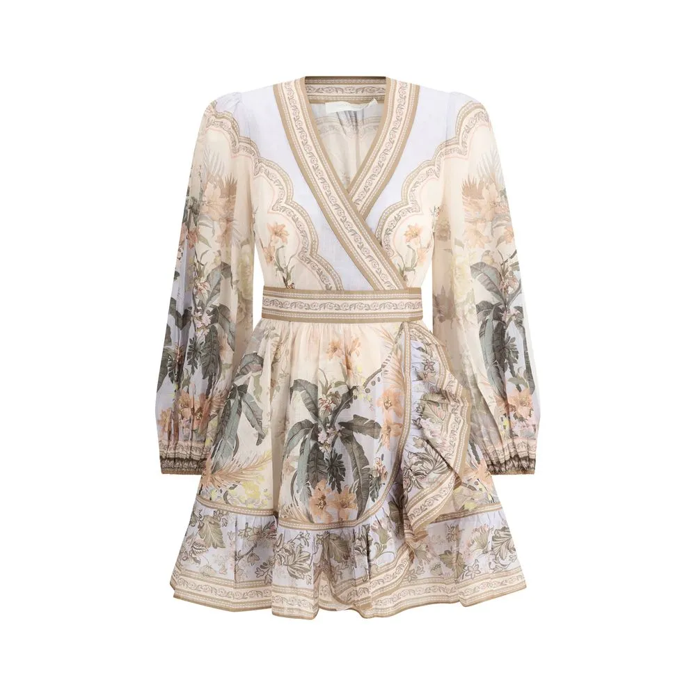 ZIMMERMANN Wylie Women Multicolor Mini Dress Cotton Floral Print Bodycon Wrap